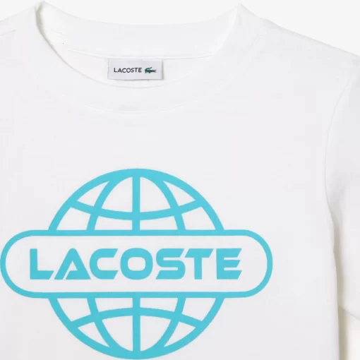 Lacoste Mädchenkleidung>T-Shirt Aus Baumwolljersey Mit Planet-Aufdruck Weis 001