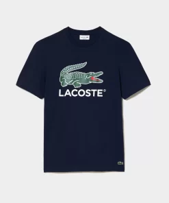 Lacoste T-Shirts>T-Shirt Aus Baumwoll-Jersey Mit Signatur-Aufdruck Navy Blau 166