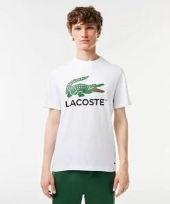 Lacoste T-Shirts>T-Shirt Aus Baumwoll-Jersey Mit Signatur-Aufdruck Weis 001