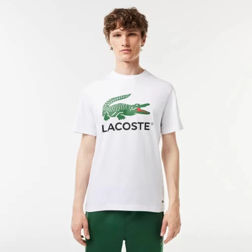 Lacoste T-Shirts>T-Shirt Aus Baumwoll-Jersey Mit Signatur-Aufdruck Weis 001