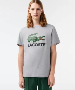 Lacoste T-Shirts>T-Shirt Aus Baumwoll-Jersey Mit Signatur-Aufdruck Heidekraut Grau Cca