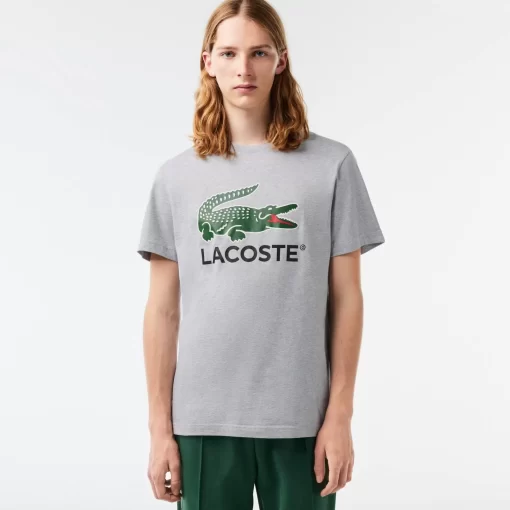 Lacoste T-Shirts>T-Shirt Aus Baumwoll-Jersey Mit Signatur-Aufdruck Heidekraut Grau Cca