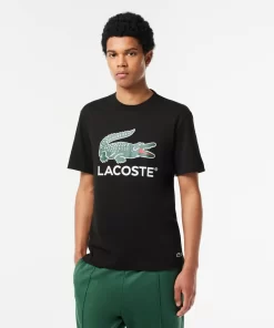 Lacoste T-Shirts>T-Shirt Aus Baumwoll-Jersey Mit Signatur-Aufdruck Schwarz 031