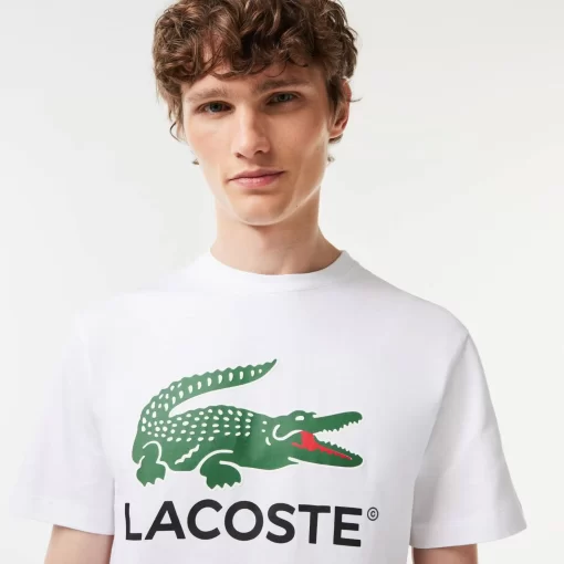 Lacoste T-Shirts>T-Shirt Aus Baumwoll-Jersey Mit Signatur-Aufdruck Weis 001