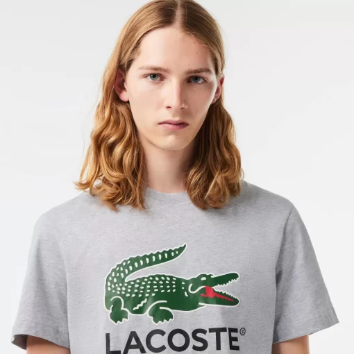 Lacoste T-Shirts>T-Shirt Aus Baumwoll-Jersey Mit Signatur-Aufdruck Heidekraut Grau Cca