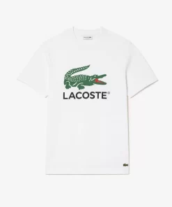 Lacoste T-Shirts>T-Shirt Aus Baumwoll-Jersey Mit Signatur-Aufdruck Weis 001