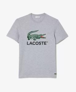 Lacoste T-Shirts>T-Shirt Aus Baumwoll-Jersey Mit Signatur-Aufdruck Heidekraut Grau Cca