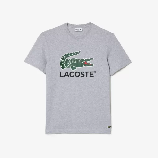 Lacoste T-Shirts>T-Shirt Aus Baumwoll-Jersey Mit Signatur-Aufdruck Heidekraut Grau Cca