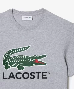 Lacoste T-Shirts>T-Shirt Aus Baumwoll-Jersey Mit Signatur-Aufdruck Heidekraut Grau Cca