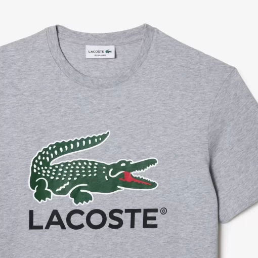 Lacoste T-Shirts>T-Shirt Aus Baumwoll-Jersey Mit Signatur-Aufdruck Heidekraut Grau Cca