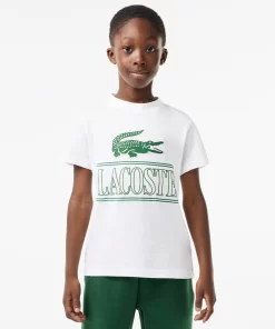 Lacoste Jungenkleidung>T-Shirt Aus Bedrucktem Baumwolljersey Weis 001