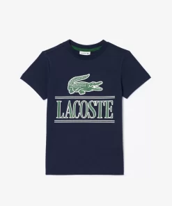 Lacoste Jungenkleidung>T-Shirt Aus Bedrucktem Baumwolljersey Navy Blau 166