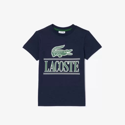 Lacoste Jungenkleidung>T-Shirt Aus Bedrucktem Baumwolljersey Navy Blau 166