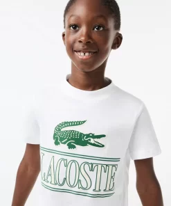 Lacoste Jungenkleidung>T-Shirt Aus Bedrucktem Baumwolljersey Weis 001