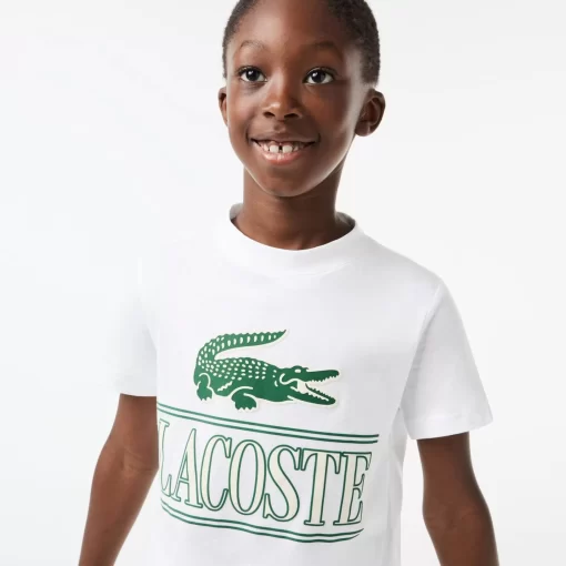 Lacoste Jungenkleidung>T-Shirt Aus Bedrucktem Baumwolljersey Weis 001