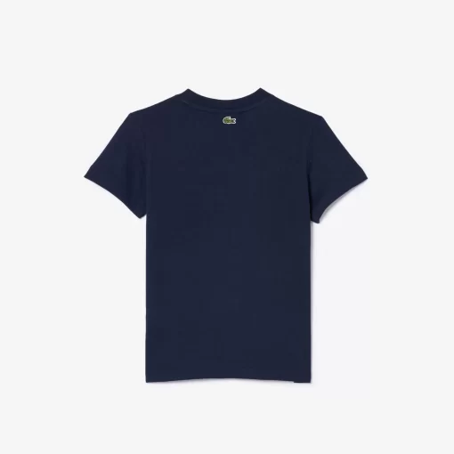 Lacoste Jungenkleidung>T-Shirt Aus Bedrucktem Baumwolljersey Navy Blau 166