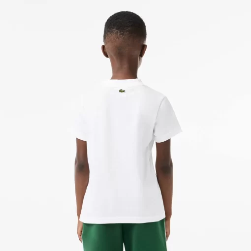 Lacoste Jungenkleidung>T-Shirt Aus Bedrucktem Baumwolljersey Weis 001