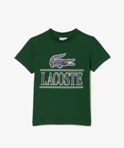 Lacoste Jungenkleidung>T-Shirt Aus Bedrucktem Baumwolljersey Grun 132