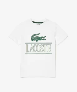 Lacoste Jungenkleidung>T-Shirt Aus Bedrucktem Baumwolljersey Weis 001