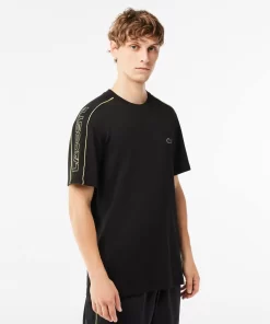 Lacoste T-Shirts>T-Shirt Aus Funktionellem Pique Mit Aufdruck Schwarz / Neongelb 6Vt