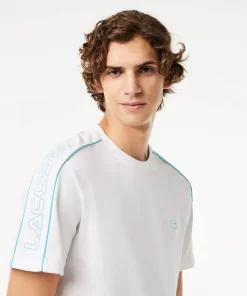 Lacoste T-Shirts>T-Shirt Aus Funktionellem Pique Mit Aufdruck Weis / Blau Ri6