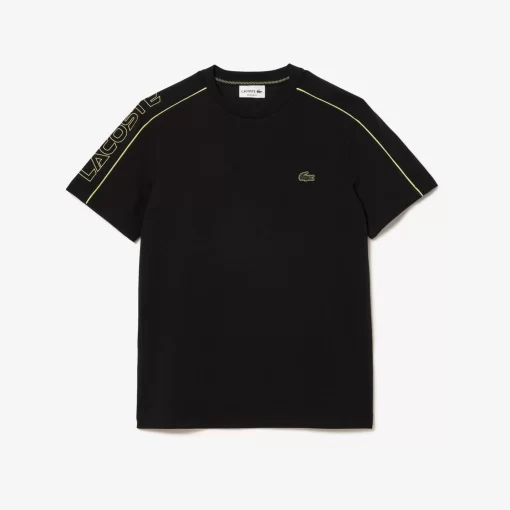 Lacoste T-Shirts>T-Shirt Aus Funktionellem Pique Mit Aufdruck Schwarz / Neongelb 6Vt