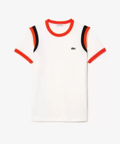 Lacoste T-Shirts>T-Shirt Aus Pima-Baumwoll-Jersey Mit Kontrast-Detail Weis / Orange / Schwarz Kai