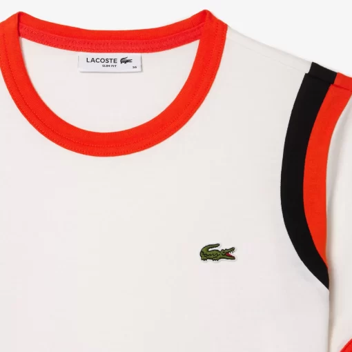 Lacoste T-Shirts>T-Shirt Aus Pima-Baumwoll-Jersey Mit Kontrast-Detail Weis / Orange / Schwarz Kai