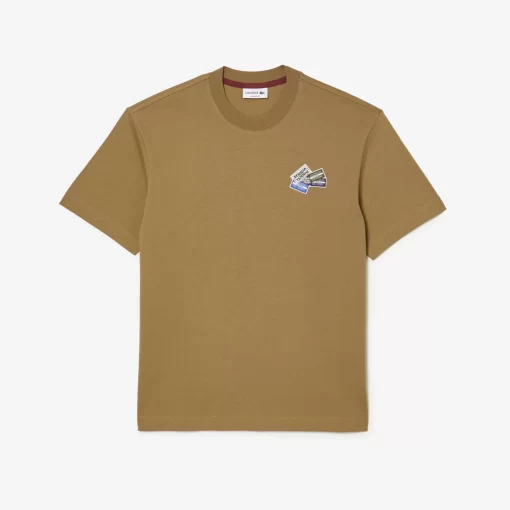 Lacoste T-Shirts>T-Shirt Aus Robustem Baumwolljersey Mit Vielen Aufnahern. Braun Six