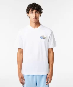 Lacoste T-Shirts>T-Shirt Aus Robustem Baumwolljersey Mit Vielen Aufnahern. Weis 001