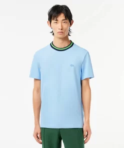 Lacoste T-Shirts>T-Shirt Aus Stretch-Pique Mit Gestreiftem Kragen Pastellblau Hbp