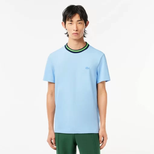 Lacoste T-Shirts>T-Shirt Aus Stretch-Pique Mit Gestreiftem Kragen Pastellblau Hbp