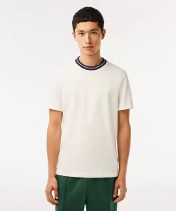 Lacoste T-Shirts>T-Shirt Aus Stretch-Pique Mit Gestreiftem Kragen Weis 70V