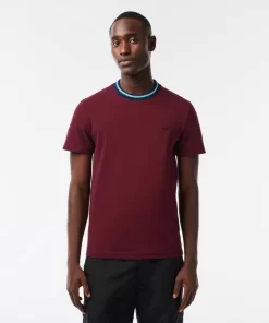 Lacoste T-Shirts>T-Shirt Aus Stretch-Pique Mit Gestreiftem Kragen Burgunder Yup