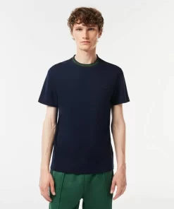 Lacoste T-Shirts>T-Shirt Aus Stretch-Pique Mit Gestreiftem Kragen Navy Blau 166