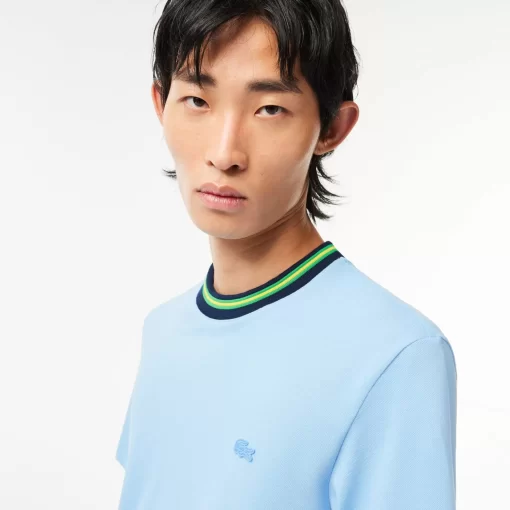 Lacoste T-Shirts>T-Shirt Aus Stretch-Pique Mit Gestreiftem Kragen Pastellblau Hbp