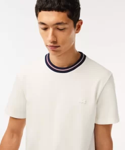 Lacoste T-Shirts>T-Shirt Aus Stretch-Pique Mit Gestreiftem Kragen Weis 70V