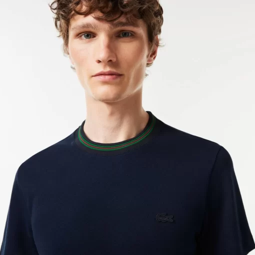 Lacoste T-Shirts>T-Shirt Aus Stretch-Pique Mit Gestreiftem Kragen Navy Blau 166