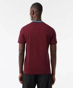 Lacoste T-Shirts>T-Shirt Aus Stretch-Pique Mit Gestreiftem Kragen Burgunder Yup