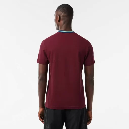 Lacoste T-Shirts>T-Shirt Aus Stretch-Pique Mit Gestreiftem Kragen Burgunder Yup