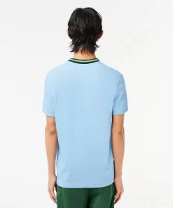 Lacoste T-Shirts>T-Shirt Aus Stretch-Pique Mit Gestreiftem Kragen Pastellblau Hbp