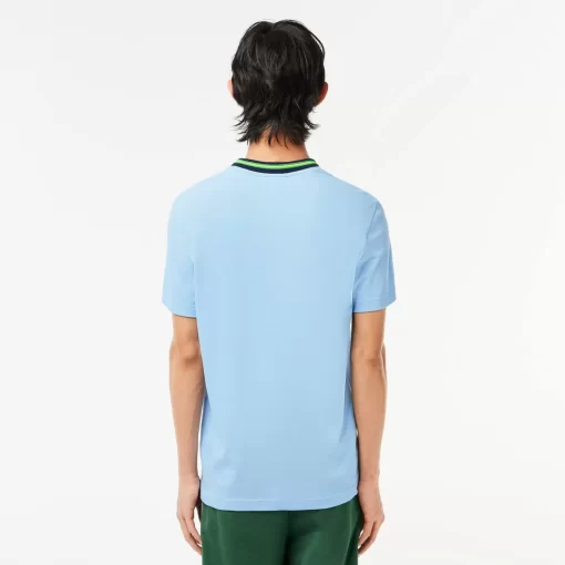 Lacoste T-Shirts>T-Shirt Aus Stretch-Pique Mit Gestreiftem Kragen Pastellblau Hbp