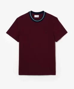 Lacoste T-Shirts>T-Shirt Aus Stretch-Pique Mit Gestreiftem Kragen Burgunder Yup