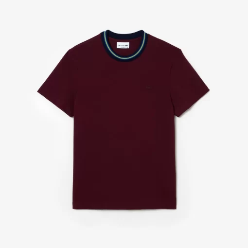 Lacoste T-Shirts>T-Shirt Aus Stretch-Pique Mit Gestreiftem Kragen Burgunder Yup