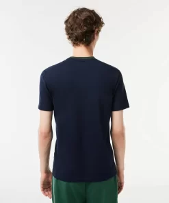 Lacoste T-Shirts>T-Shirt Aus Stretch-Pique Mit Gestreiftem Kragen Navy Blau 166