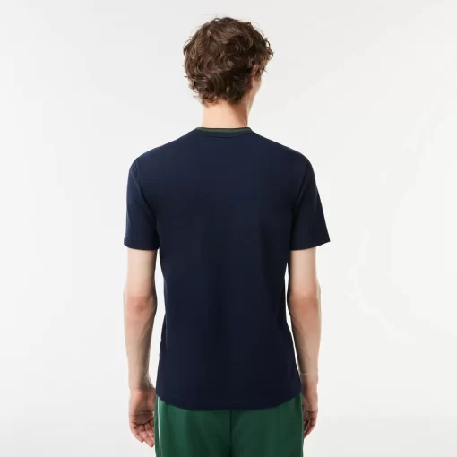 Lacoste T-Shirts>T-Shirt Aus Stretch-Pique Mit Gestreiftem Kragen Navy Blau 166