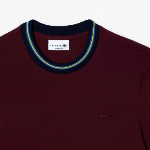 Lacoste T-Shirts>T-Shirt Aus Stretch-Pique Mit Gestreiftem Kragen Burgunder Yup