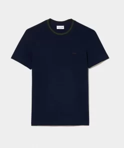 Lacoste T-Shirts>T-Shirt Aus Stretch-Pique Mit Gestreiftem Kragen Navy Blau 166