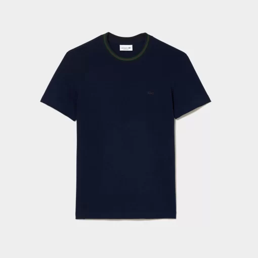 Lacoste T-Shirts>T-Shirt Aus Stretch-Pique Mit Gestreiftem Kragen Navy Blau 166