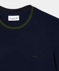 Lacoste T-Shirts>T-Shirt Aus Stretch-Pique Mit Gestreiftem Kragen Navy Blau 166